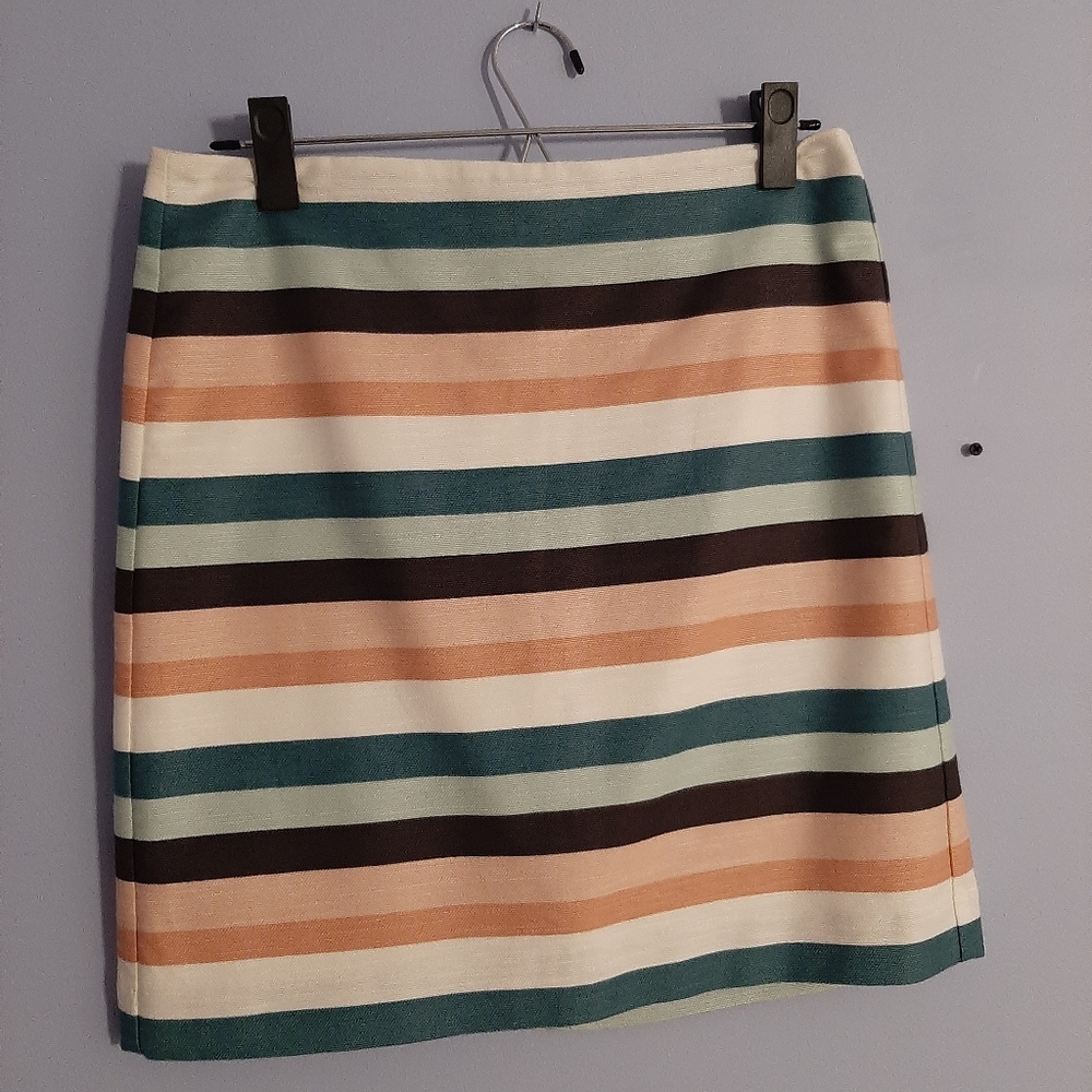 LOFT Striped A-Line Skirt in Teal, Cream, Peach & Brown